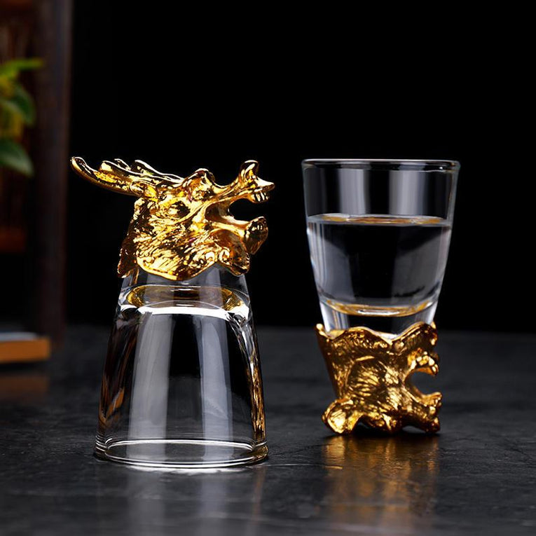Animal Head Lead Free Golden Shot Glass - Set of 12