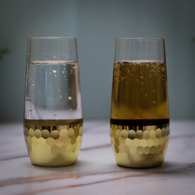 GOLDEN BASE BUBBLE DESIGNS TALL GLASS - SET OF 2