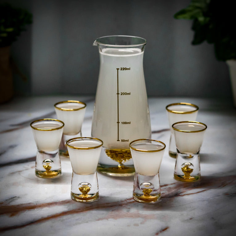 Classy Gold Rim Glass with Decanter Shots - Gold - Set of 6