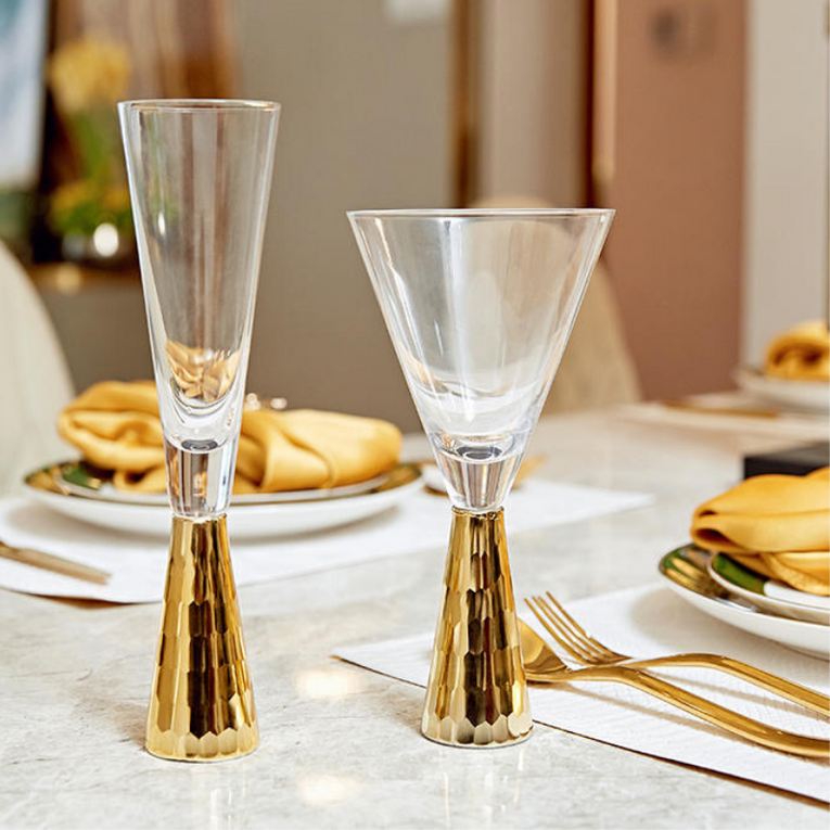 Slim Gold Stem Wine Glass - Set of 2